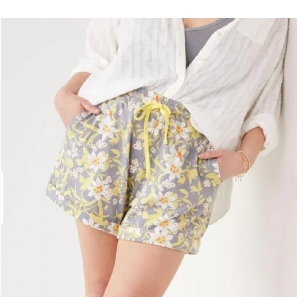 Anthropologie Daily Practice Floral Drawstring Cotton Lounge Shorts Size S